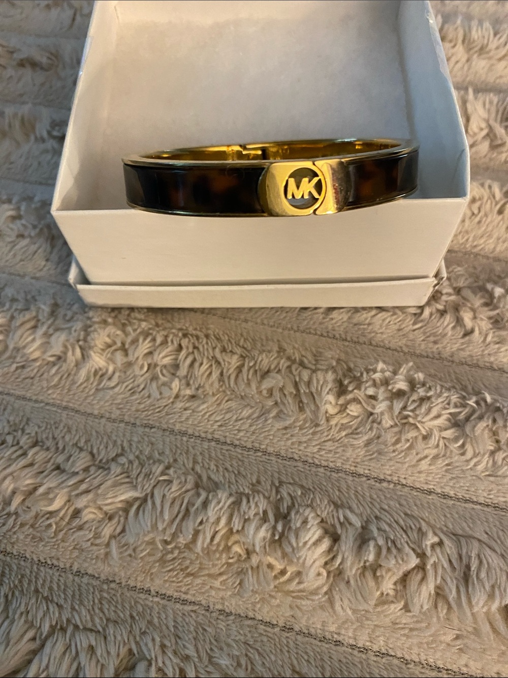 Michael Kors Tortoiseshell Enamel Bangle with Gold MK Emblem